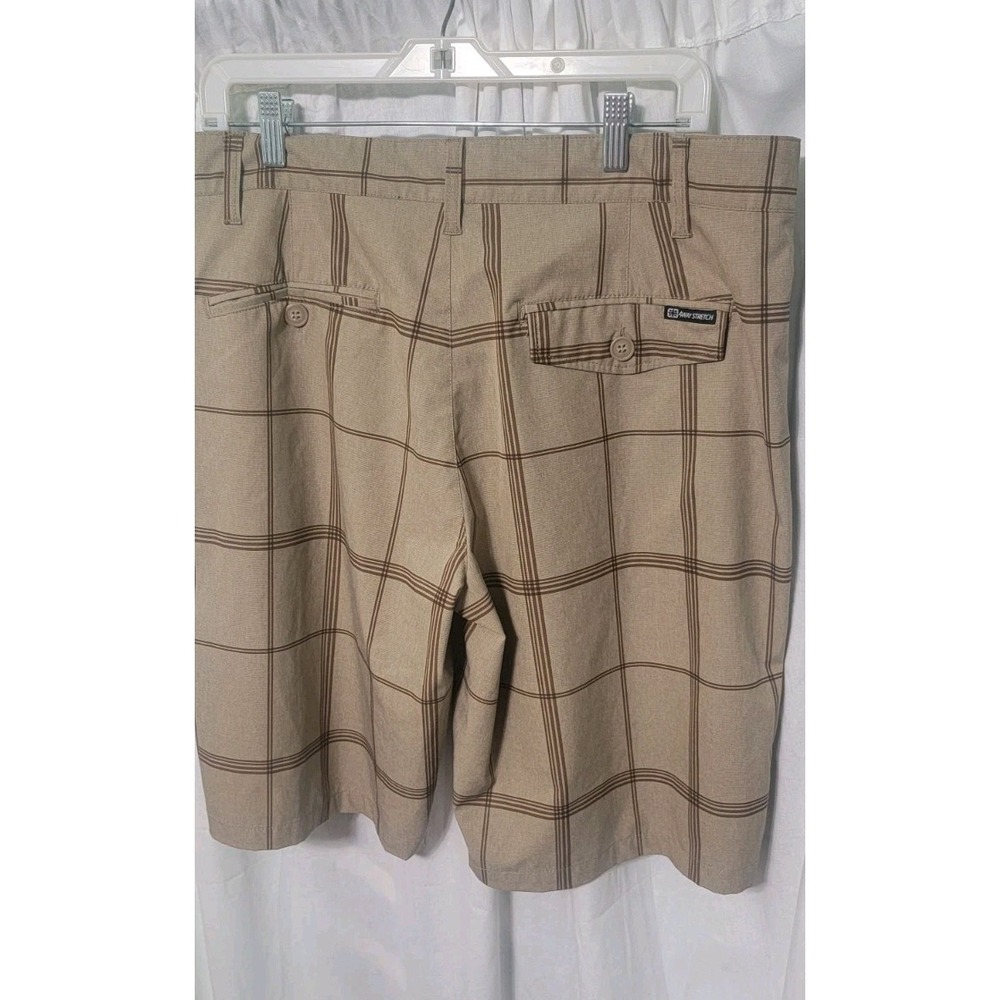 OP flex 4 Way Stretch Size 36 Tan Windowpane Plaid Board‎ Shorts